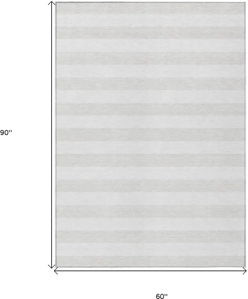 Ivory Striped Washable Indoor Outdoor Area Rug Photo 3