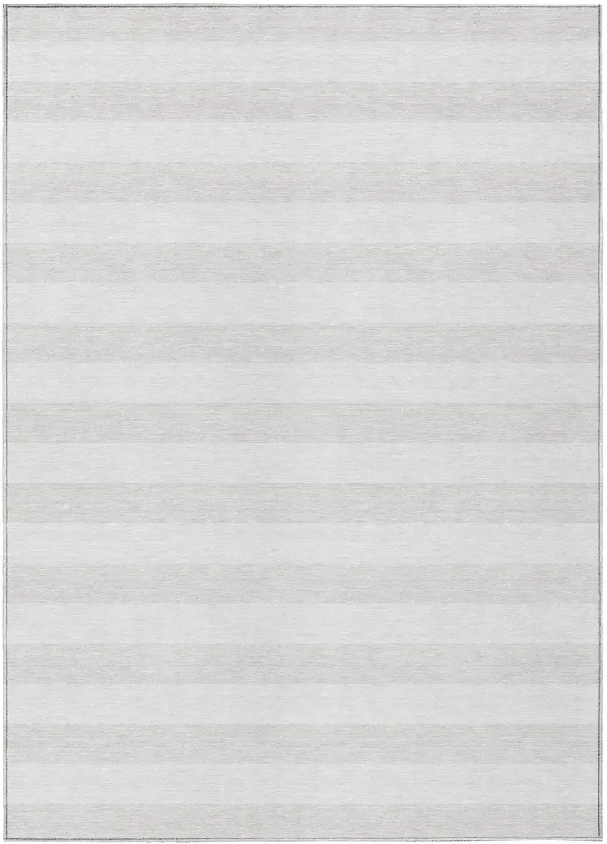 Ivory Striped Washable Indoor Outdoor Area Rug Photo 2