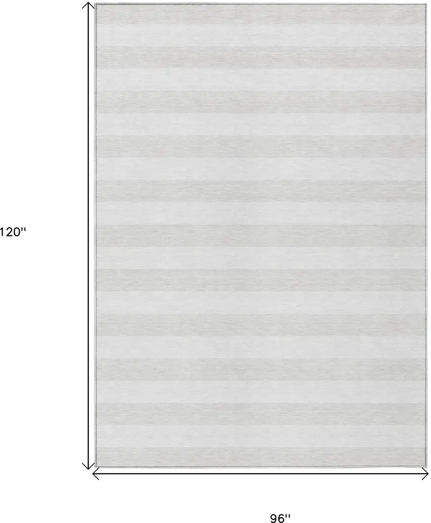 Ivory Striped Washable Indoor Outdoor Area Rug Photo 3