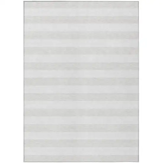 Ivory Striped Washable Indoor Outdoor Area Rug Photo 2