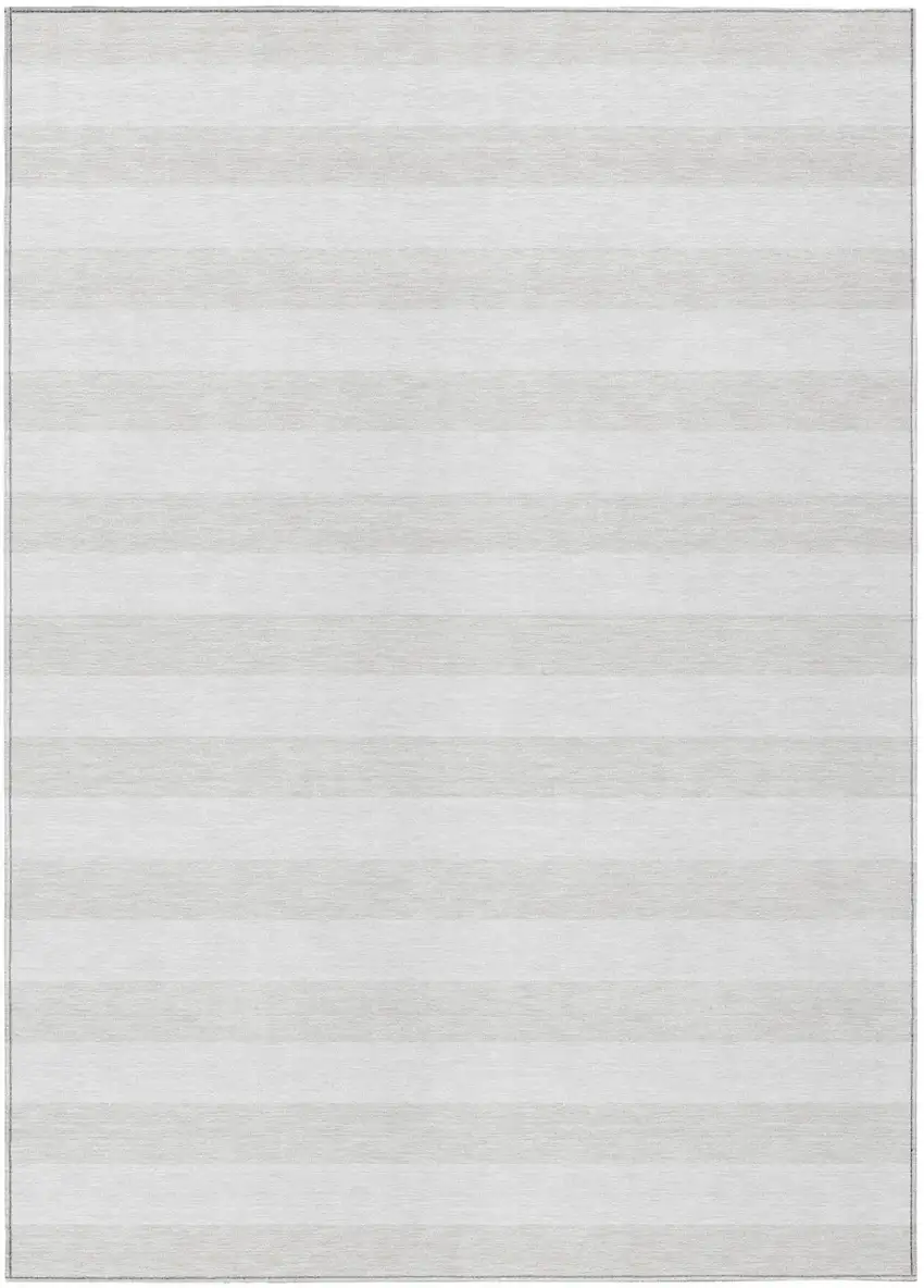 Ivory Striped Washable Indoor Outdoor Area Rug Photo 2