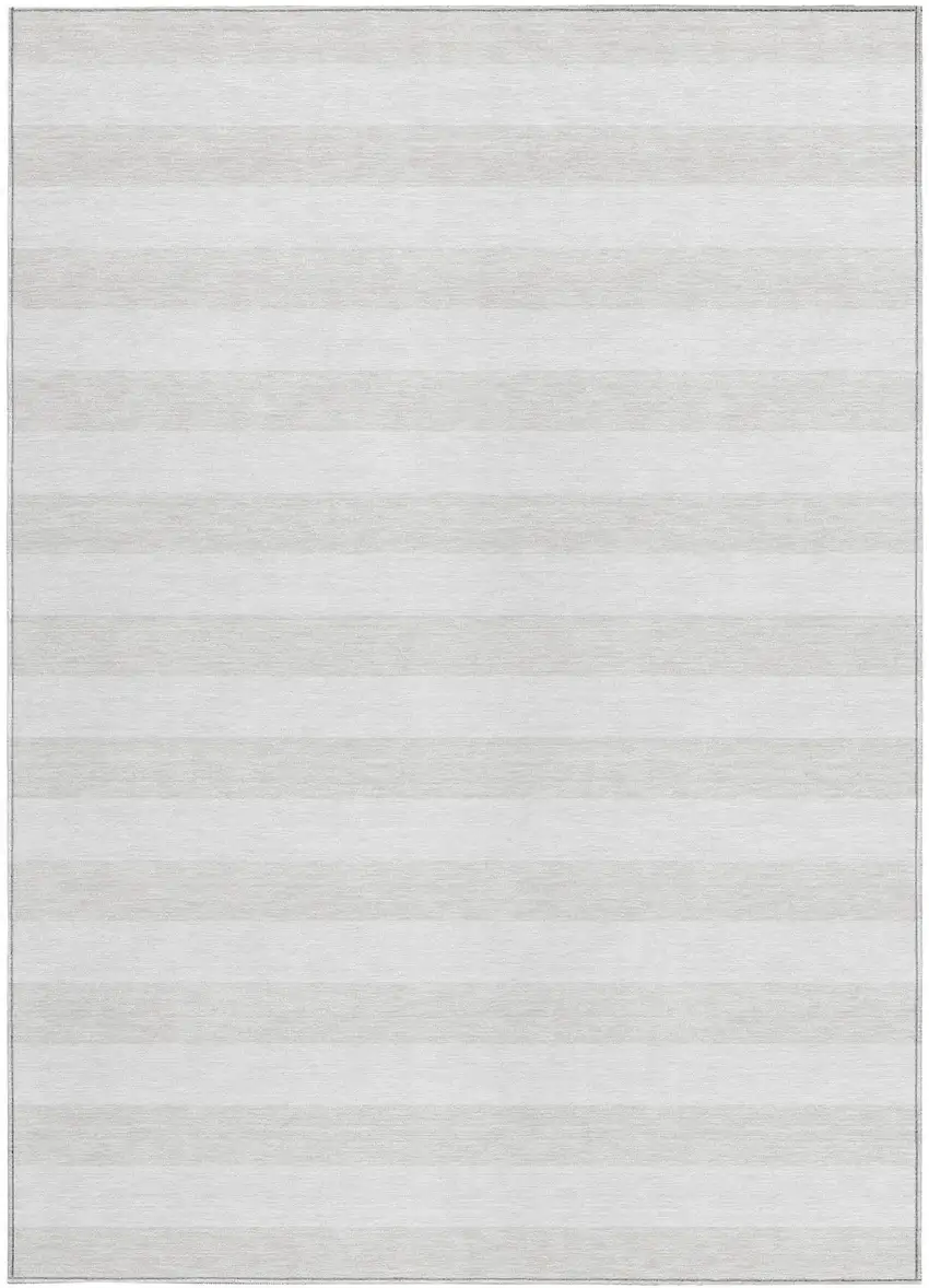 Ivory Striped Washable Indoor Outdoor Area Rug Photo 2