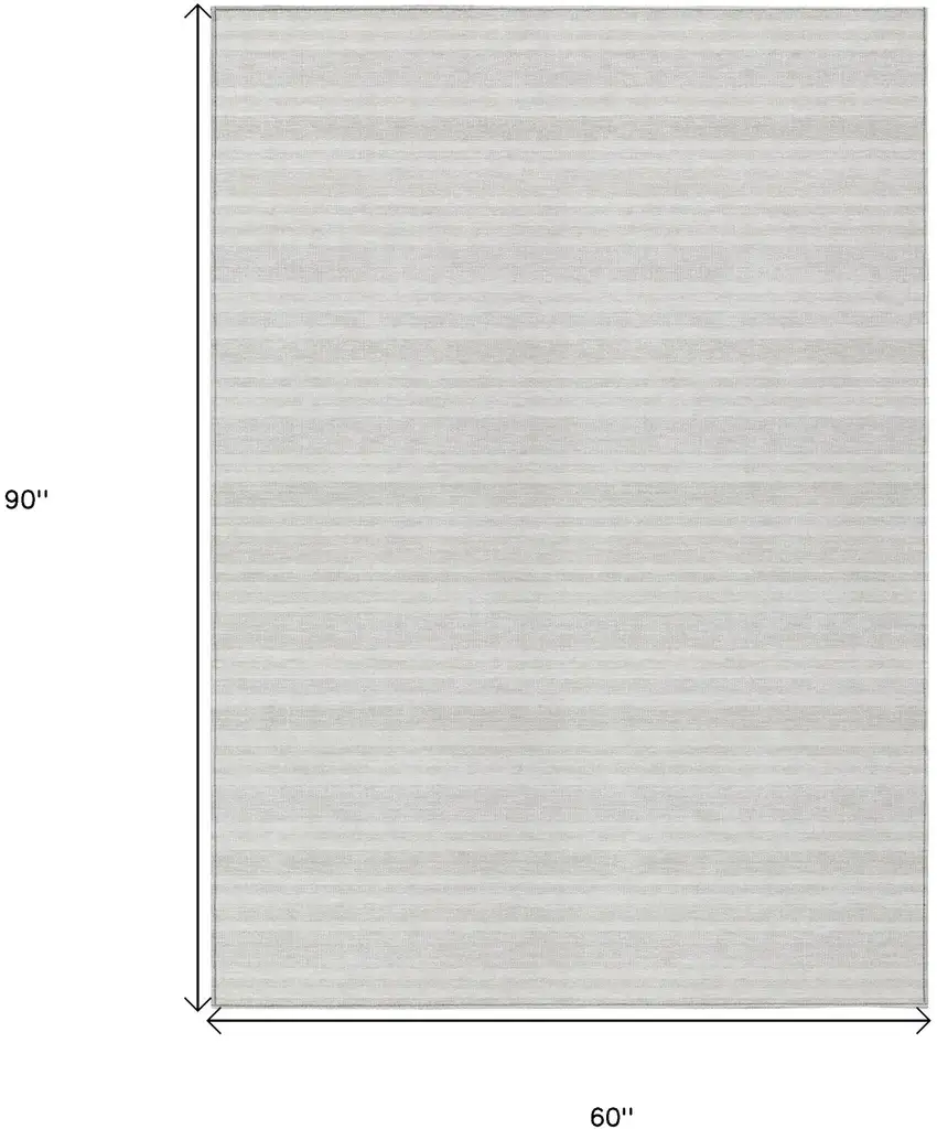 Ivory Striped Washable Indoor Outdoor Area Rug Photo 3
