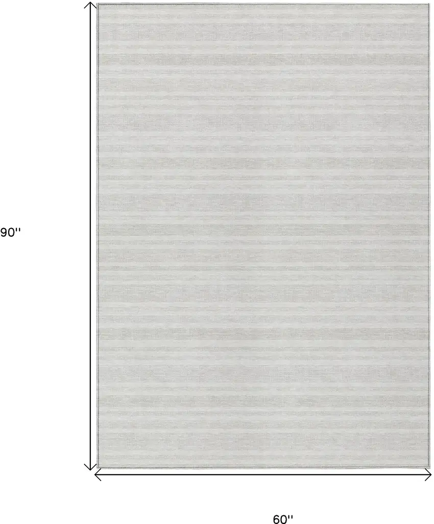 Ivory Striped Washable Indoor Outdoor Area Rug Photo 3