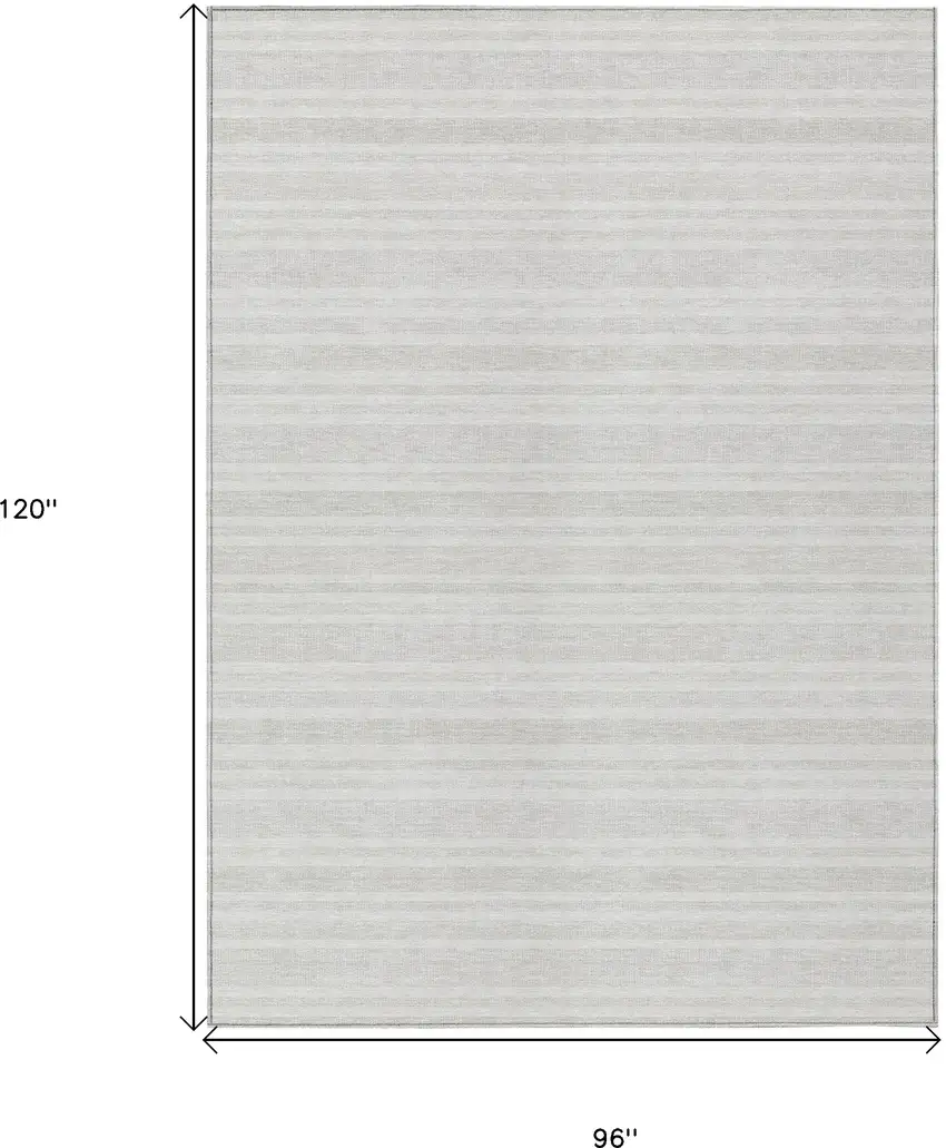 Ivory Striped Washable Indoor Outdoor Area Rug Photo 3