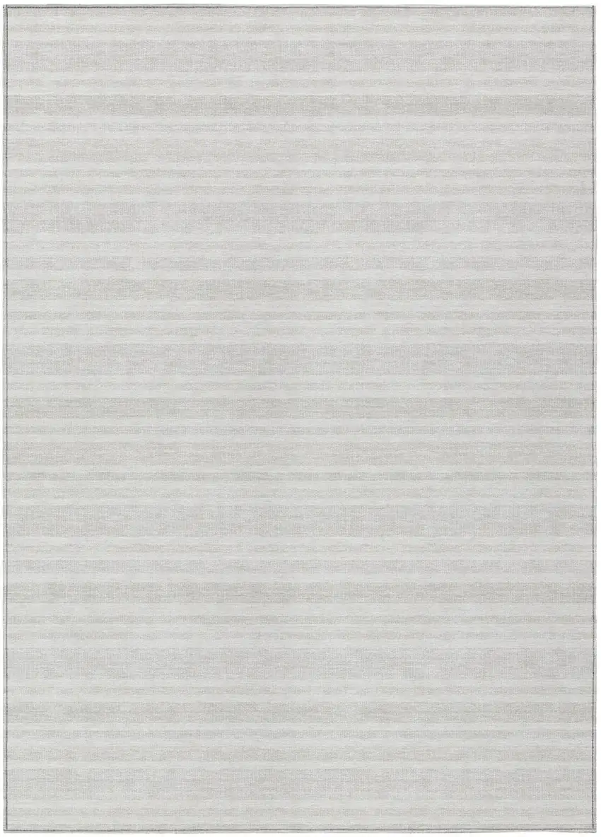 Ivory Striped Washable Indoor Outdoor Area Rug Photo 2