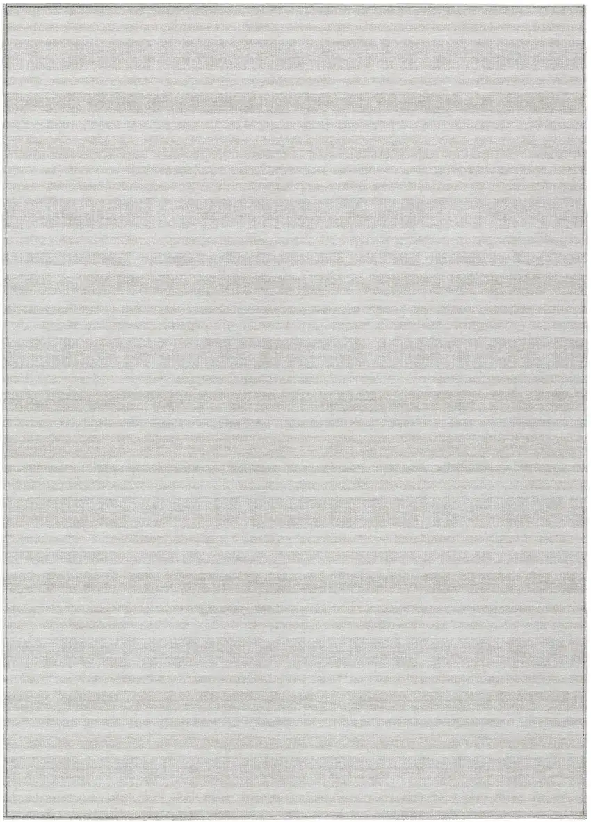 Ivory Striped Washable Indoor Outdoor Area Rug Photo 2