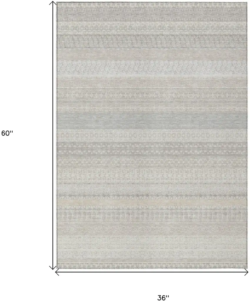 Ivory Striped Washable Non Skid Indoor Outdoor Area Rug Photo 3