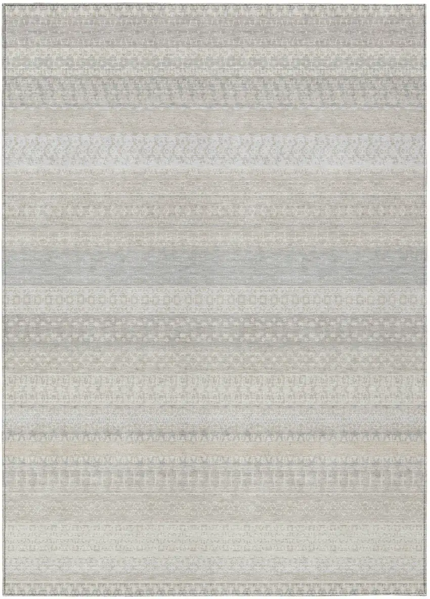 Ivory Striped Washable Indoor Outdoor Area Rug Photo 2