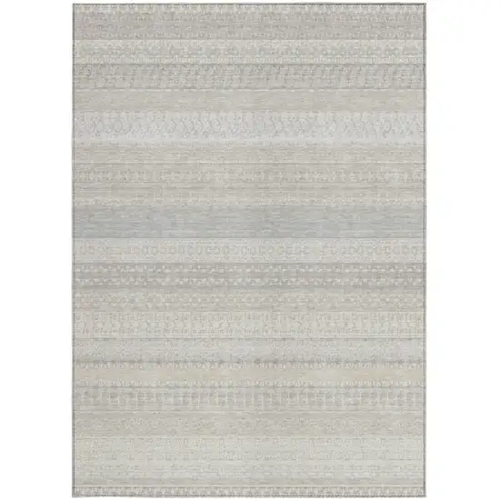 Ivory Striped Washable Non Skid Indoor Outdoor Area Rug Photo 4