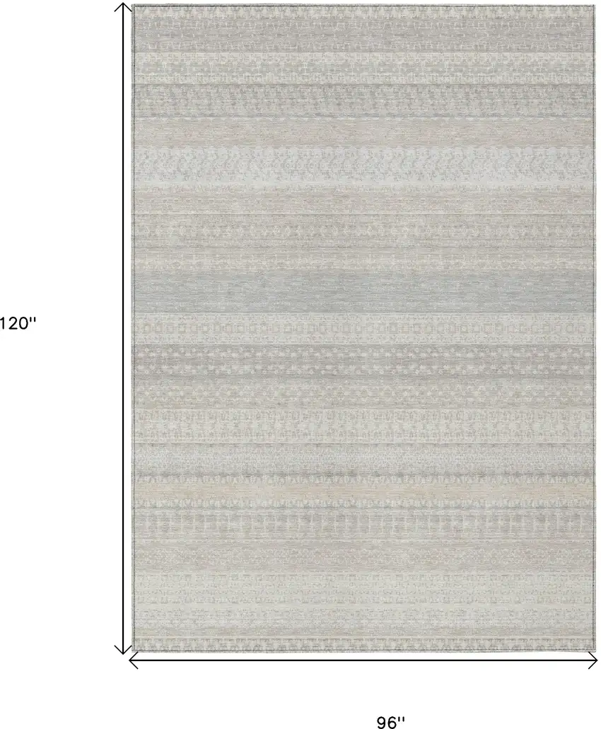 Ivory Striped Washable Non Skid Indoor Outdoor Area Rug Photo 3