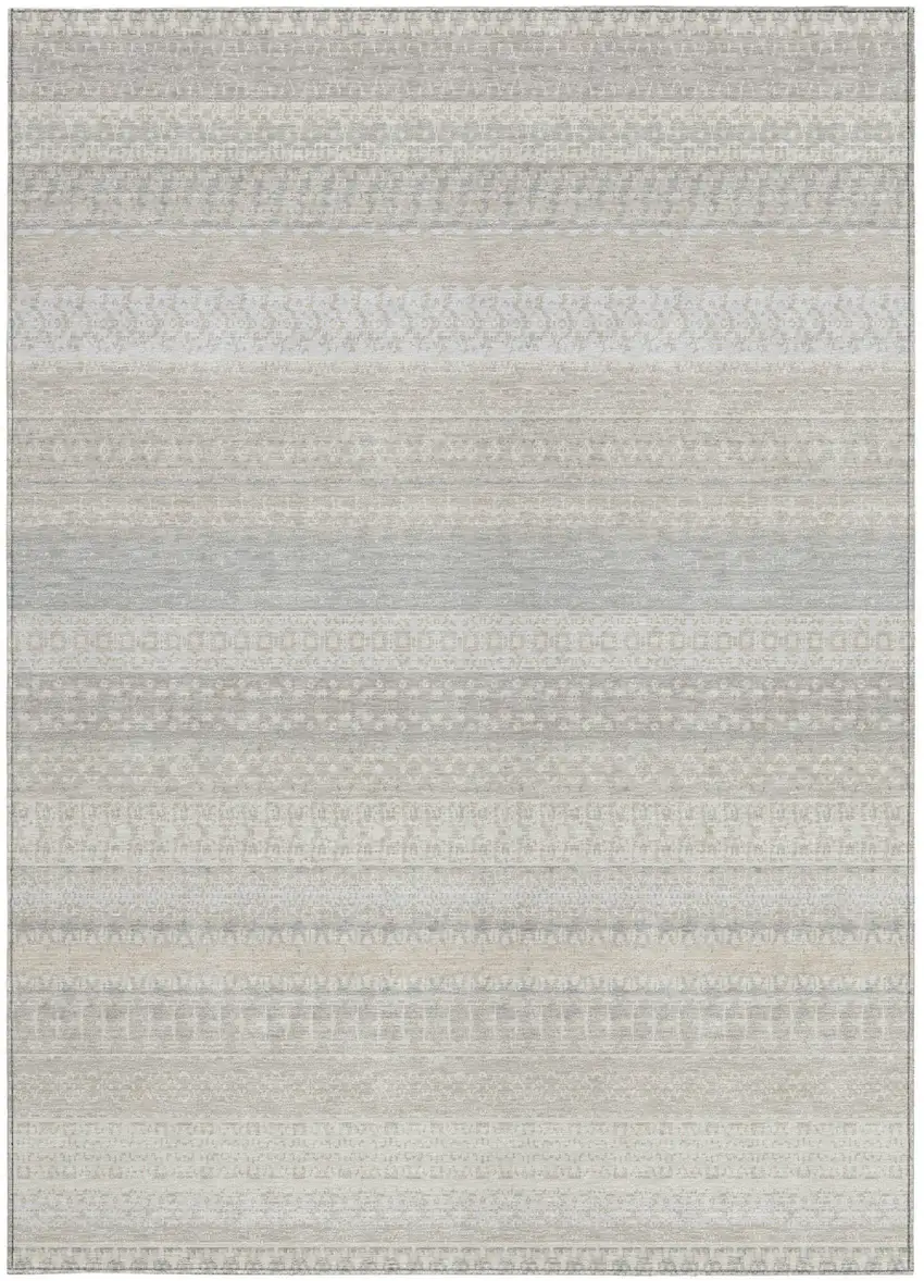 Ivory Striped Washable Non Skid Indoor Outdoor Area Rug Photo 5