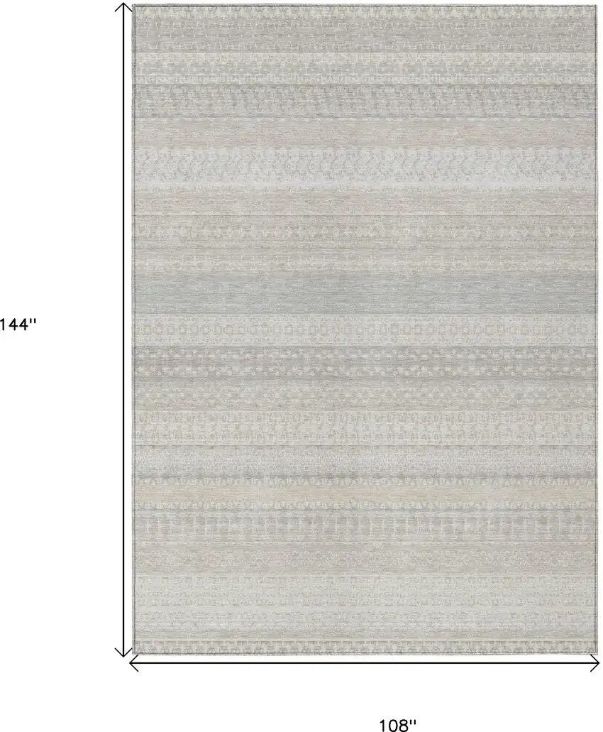 Ivory Striped Washable Non Skid Indoor Outdoor Area Rug Photo 3