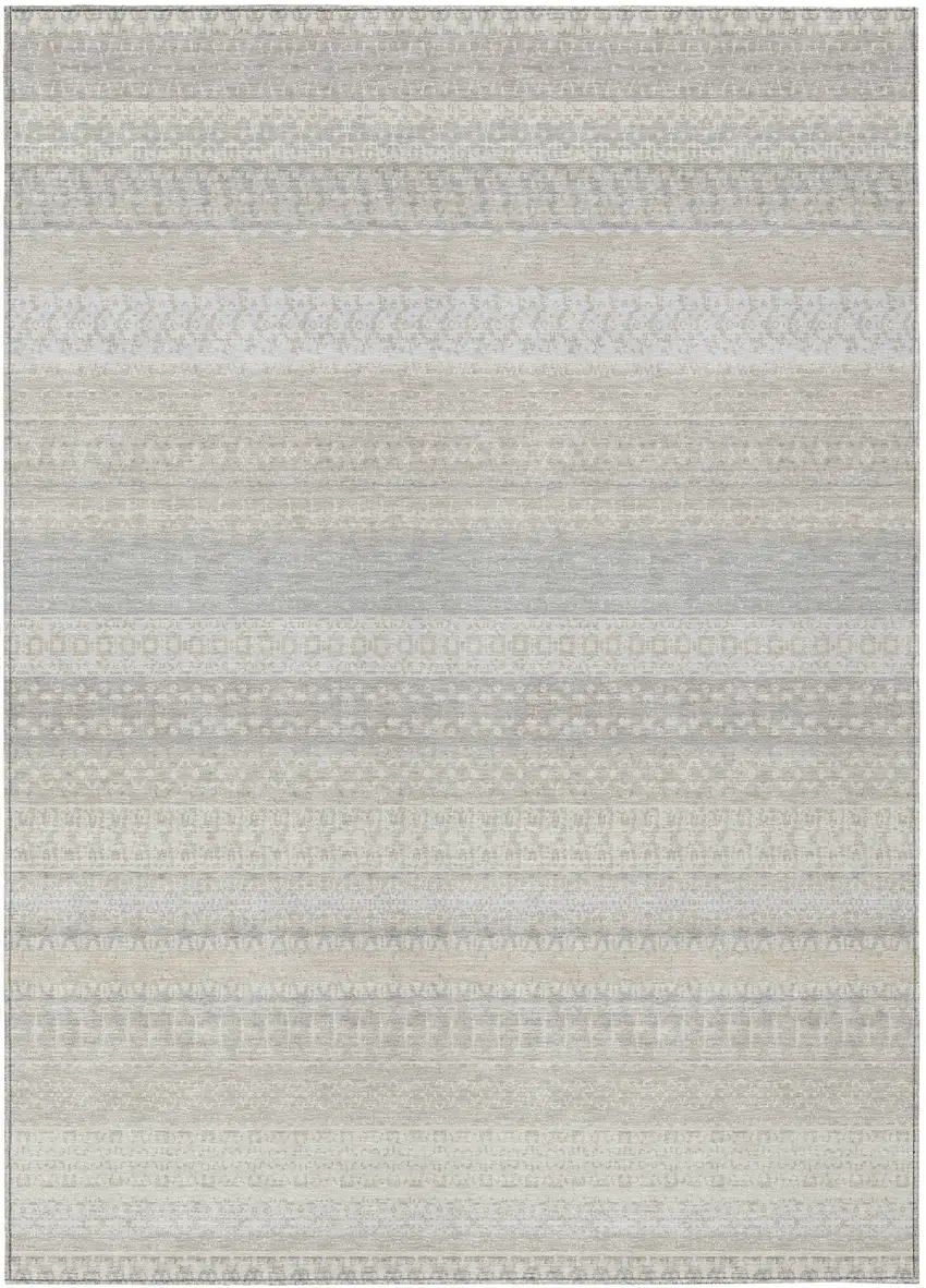 Ivory Striped Washable Non Skid Indoor Outdoor Area Rug Photo 2