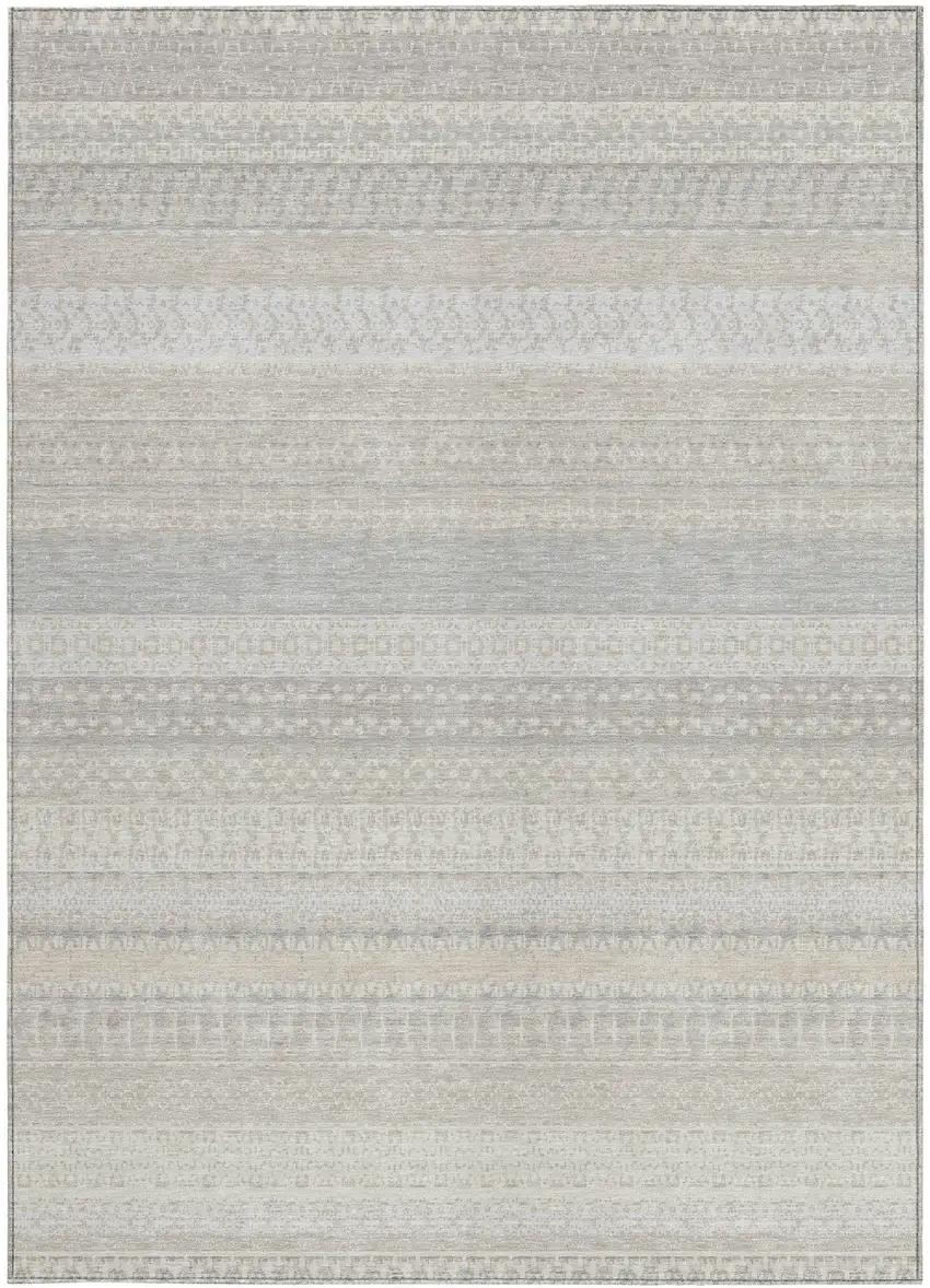 Ivory Striped Washable Non Skid Indoor Outdoor Area Rug Photo 5