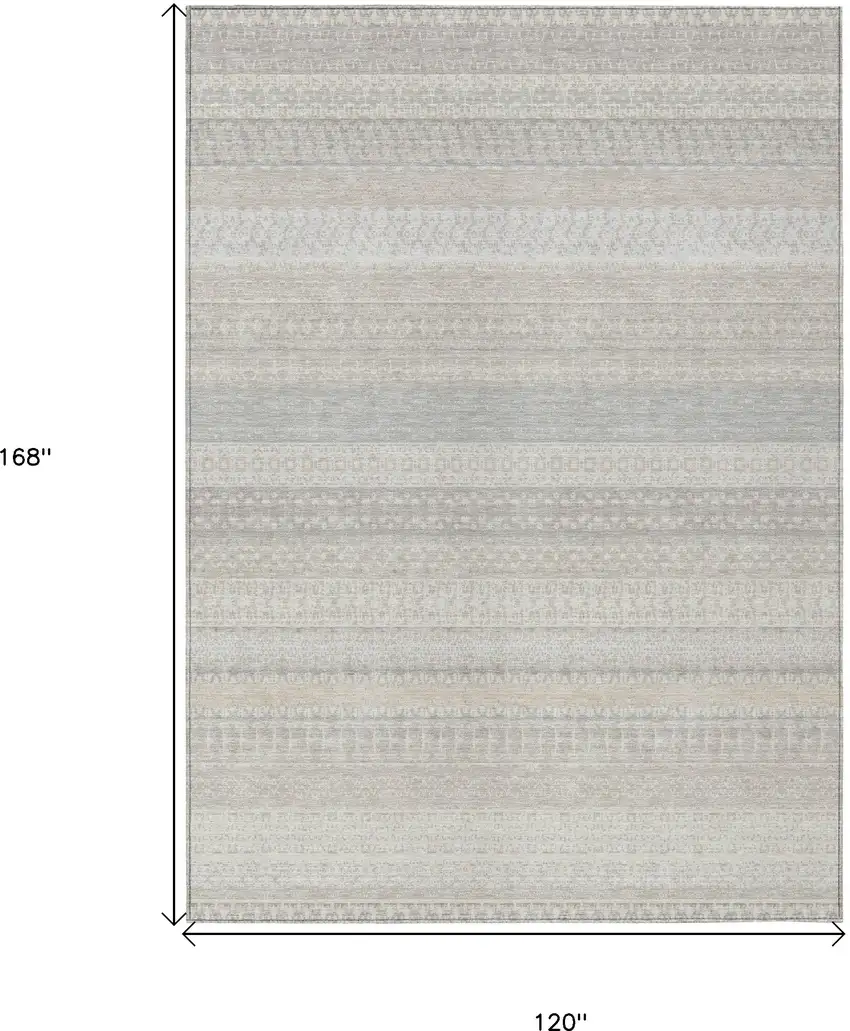 Ivory Striped Washable Non Skid Indoor Outdoor Area Rug Photo 3