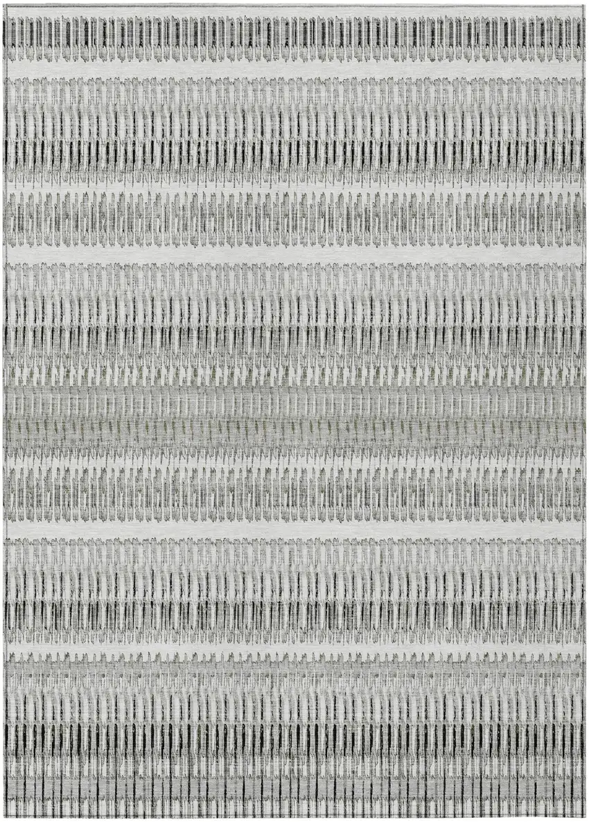 Ivory Striped Washable Non Skid Indoor Outdoor Area Rug Photo 2