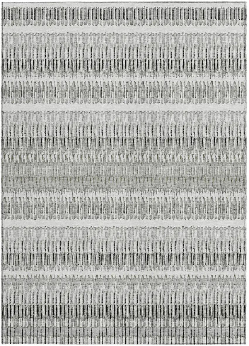 Ivory Striped Washable Non Skid Indoor Outdoor Area Rug Photo 5