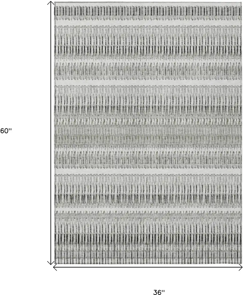 Ivory Striped Washable Non Skid Indoor Outdoor Area Rug Photo 3
