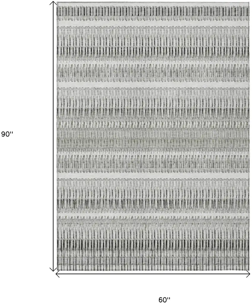 Ivory Striped Washable Non Skid Indoor Outdoor Area Rug Photo 3