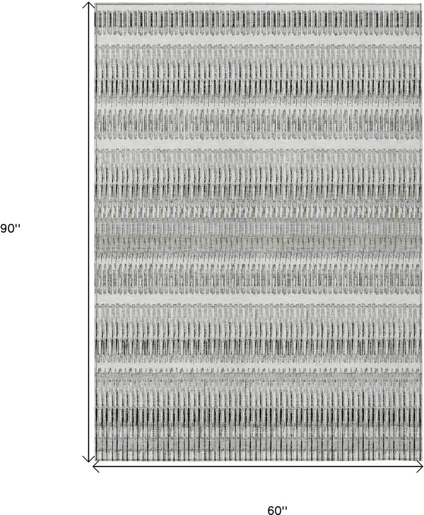 Ivory Striped Washable Non Skid Indoor Outdoor Area Rug Photo 3