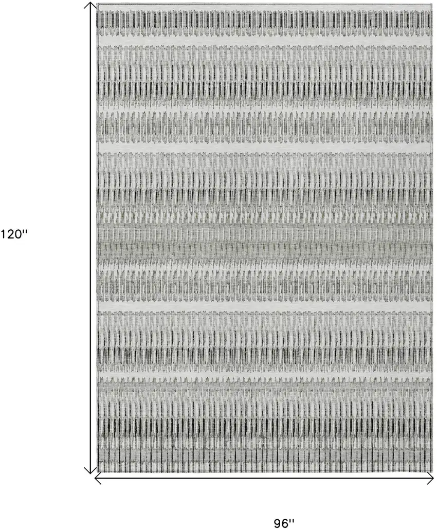 Ivory Striped Washable Non Skid Indoor Outdoor Area Rug Photo 3
