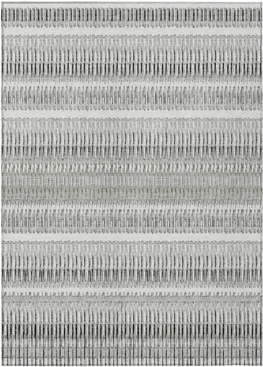 Ivory Striped Washable Non Skid Indoor Outdoor Area Rug Photo 2