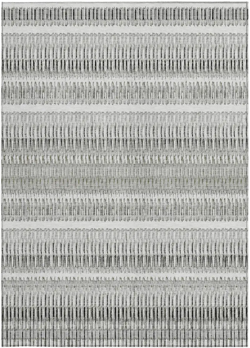 Ivory Striped Washable Non Skid Indoor Outdoor Area Rug Photo 5