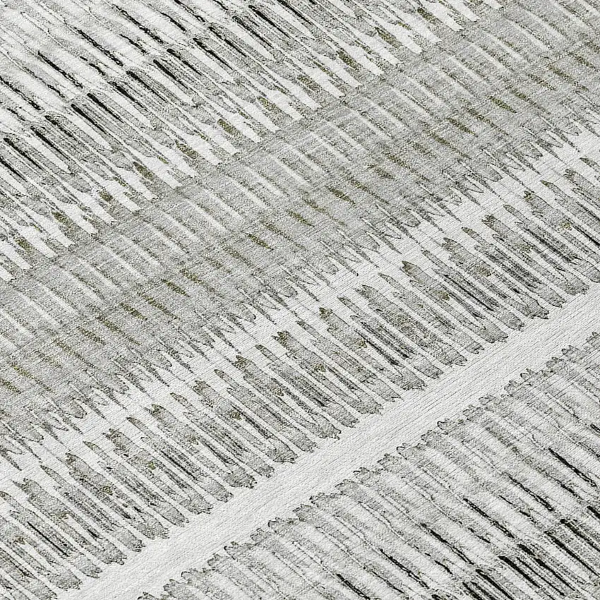 Ivory Gray And Taupe Striped Washable Indoor Outdoor Area Rug Photo 6