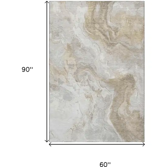 Ivory Tan And Beige Abstract Washable Area Rug With UV Protection Photo 9