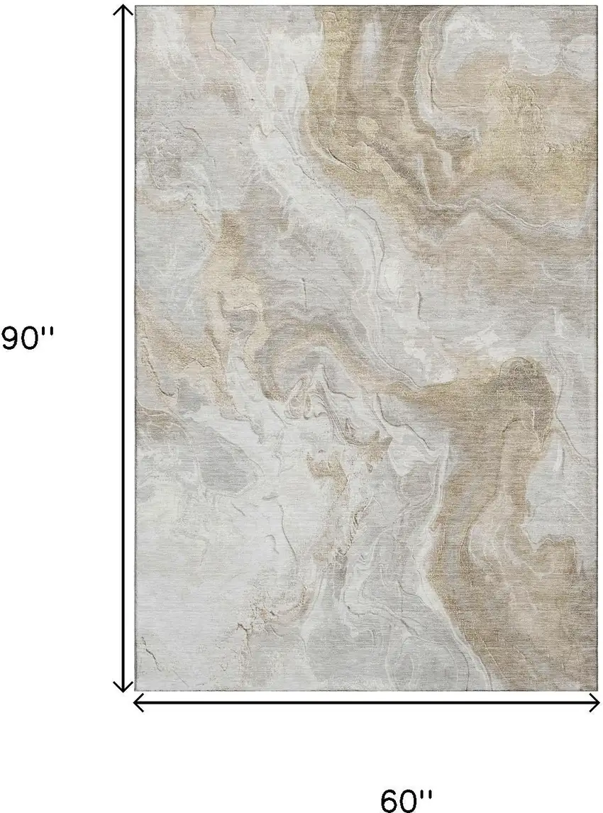 Ivory Tan And Beige Abstract Washable Area Rug With UV Protection Photo 9