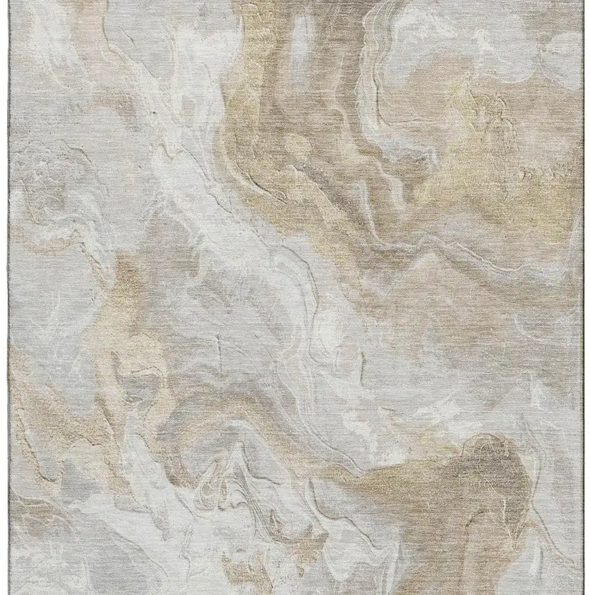 Ivory Tan And Beige Abstract Washable Area Rug With UV Protection Photo 3