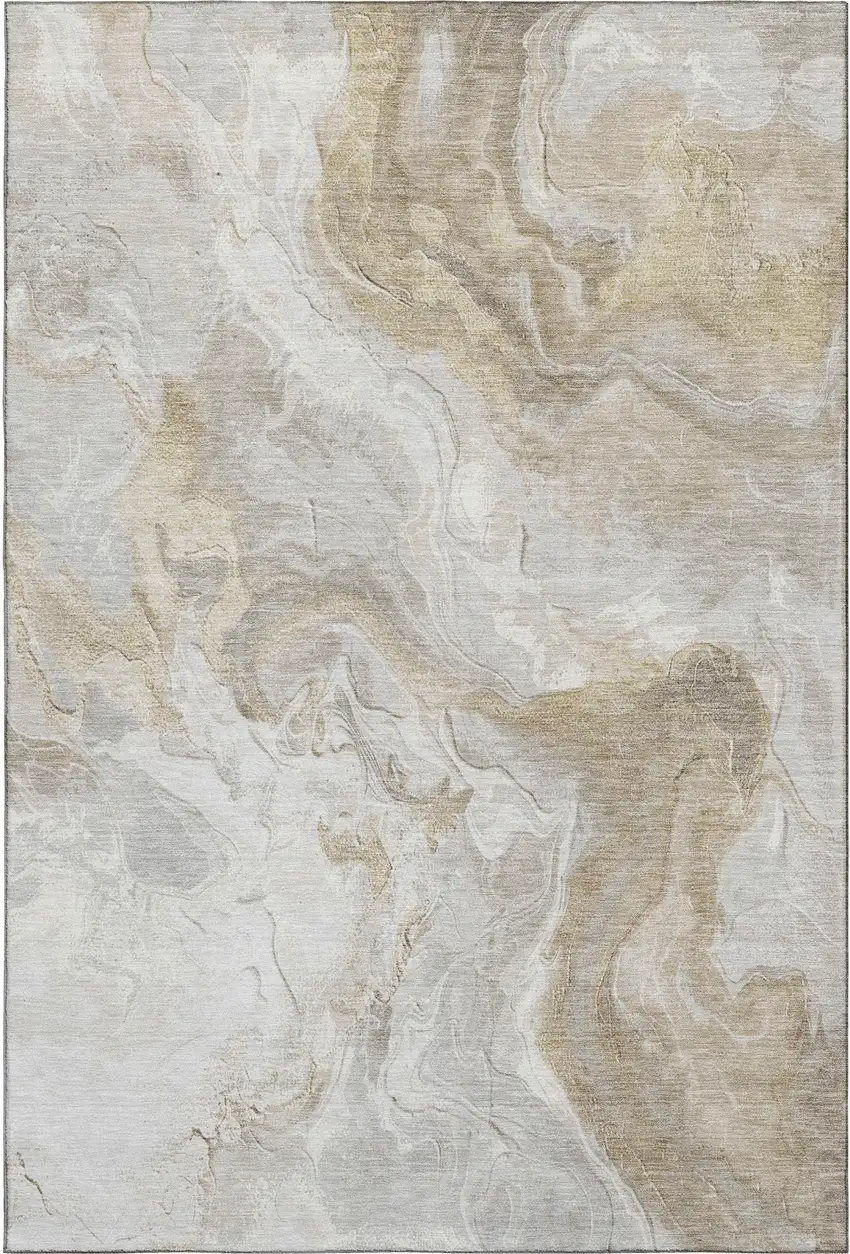 Ivory Tan And Beige Abstract Washable Area Rug With UV Protection Photo 1