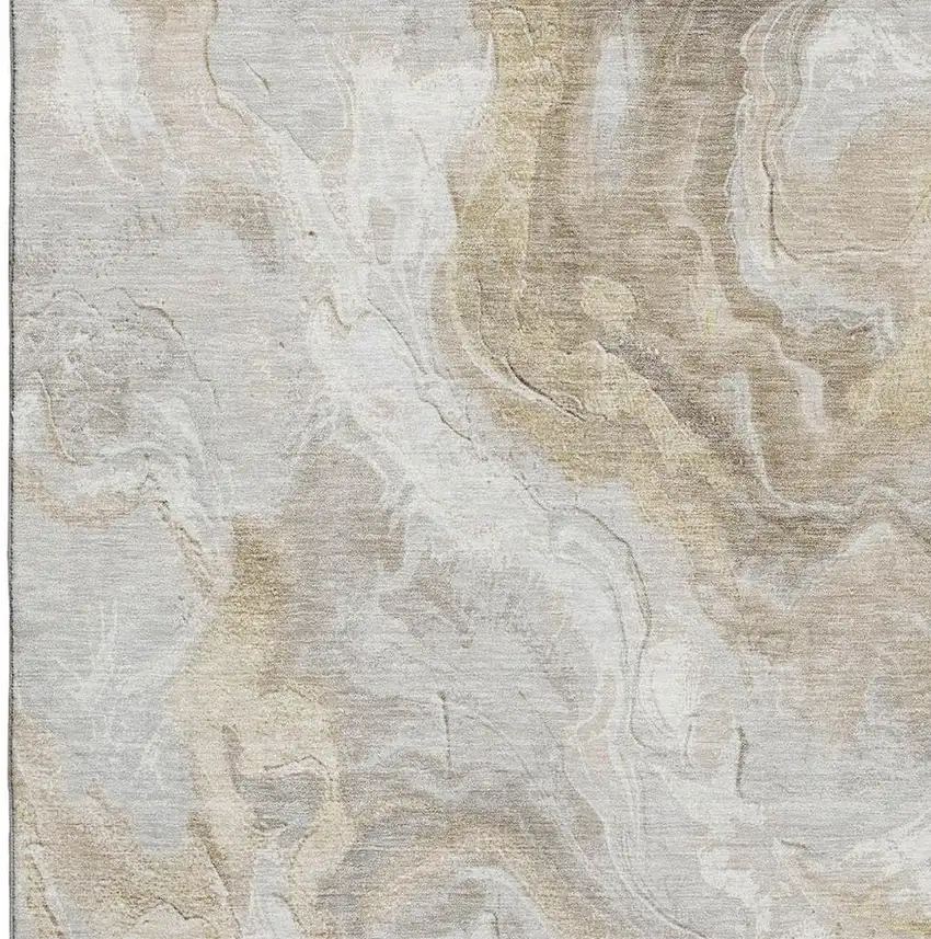 Ivory Tan And Beige Abstract Washable Area Rug With UV Protection Photo 2