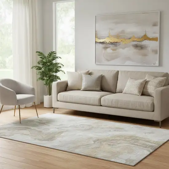 Ivory Tan And Beige Abstract Washable Area Rug With UV Protection Photo 2