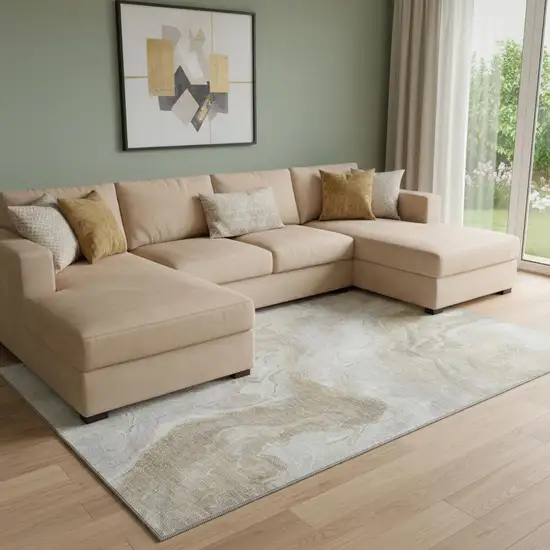 Ivory Tan And Beige Abstract Washable Area Rug With UV Protection Photo 2