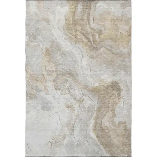 Ivory Tan And Beige Abstract Washable Area Rug With UV Protection Photo 1