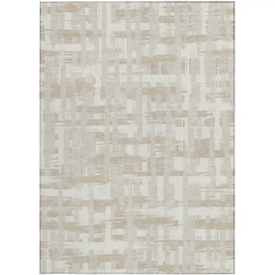 Ivory Tan And Beige Striped Washable Indoor Outdoor Area Rug Photo 4