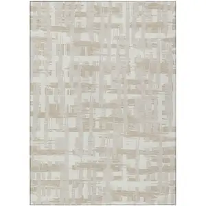 Photo of Ivory Tan And Beige Striped Washable Indoor Outdoor Area Rug