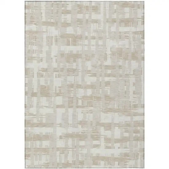 Ivory Tan And Beige Striped Washable Indoor Outdoor Area Rug Photo 1