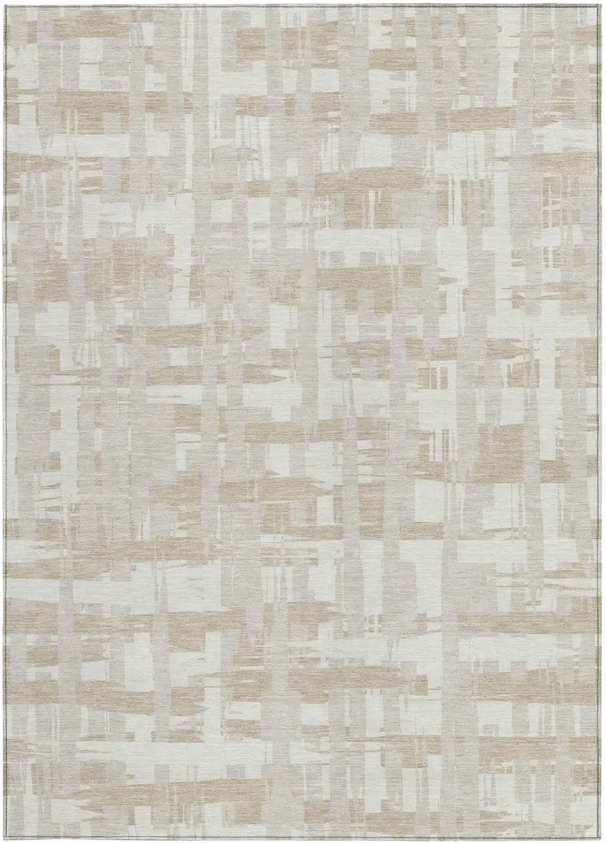 Ivory Tan And Beige Striped Washable Indoor Outdoor Area Rug Photo 4