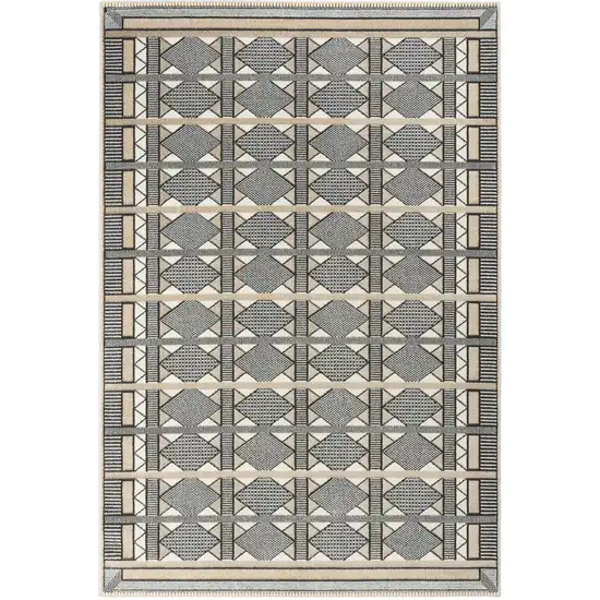 Ivory Tan And Black Geometric Area Rug Photo 8