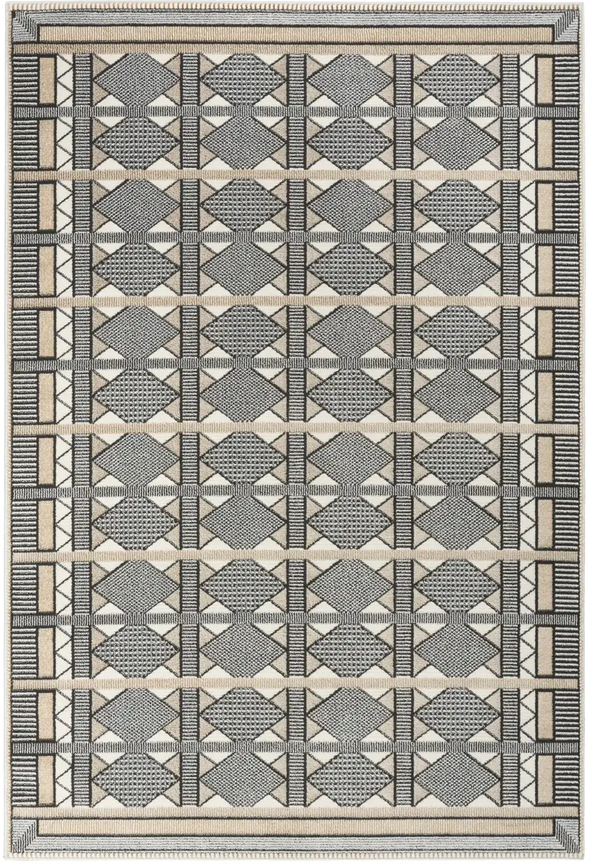 Ivory Tan And Black Geometric Area Rug Photo 8