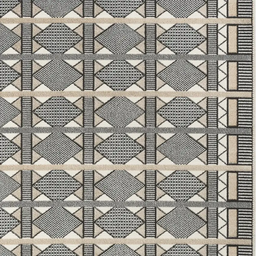 Ivory Tan And Black Geometric Area Rug Photo 9