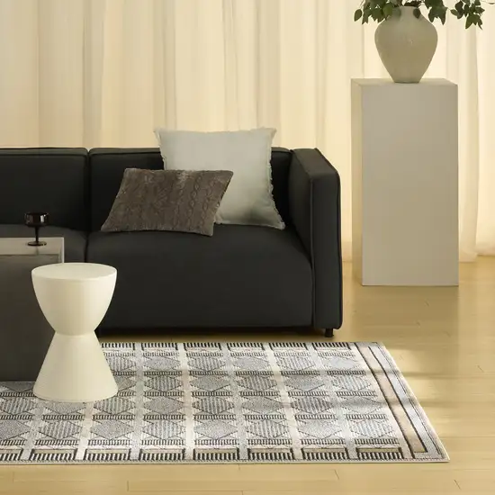 Ivory Tan And Black Geometric Area Rug Photo 5