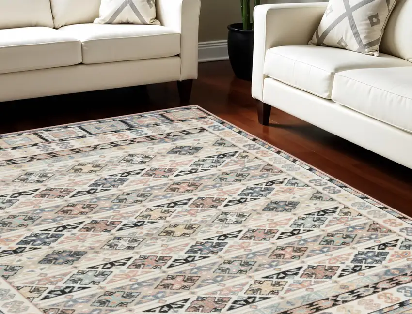 Ivory Tan And Black Geometric Flatweave Area Rug Photo 1