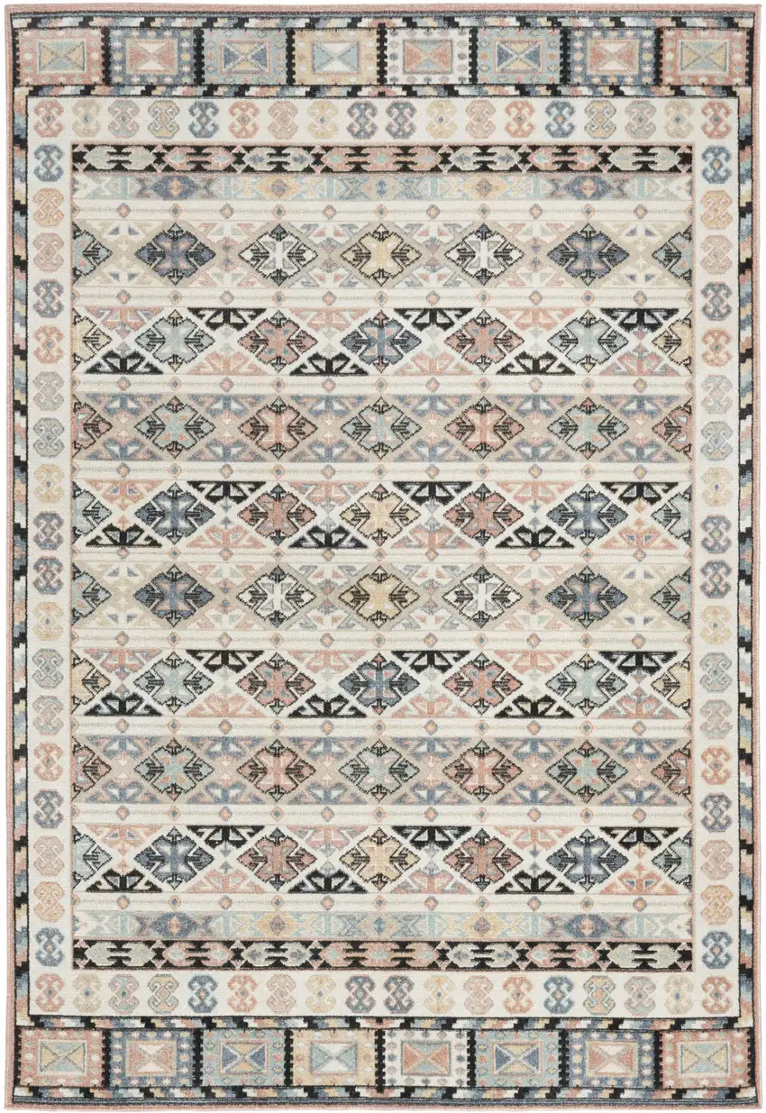 Ivory Tan And Black Geometric Flatweave Area Rug Photo 2