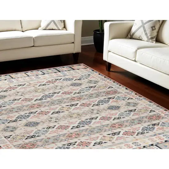 Ivory Tan And Black Geometric Flatweave Area Rug Photo 1