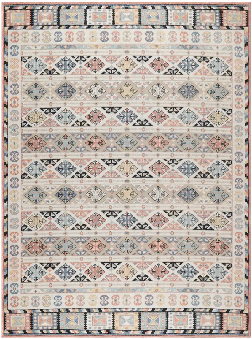 Ivory Tan And Black Geometric Flatweave Area Rug Photo 4
