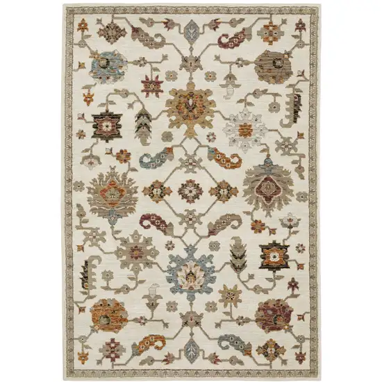 Ivory Tan And Black Oriental Area Rug Photo 2